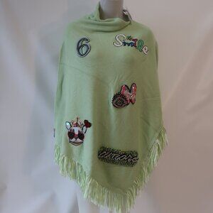 NWT Womens Regina Wasabi Embellished Multi Patches Fringed Cotton Knit Poncho S